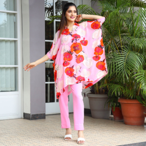 Printed co-ord set- kaftan style top with lycra fitted pants & bustier
