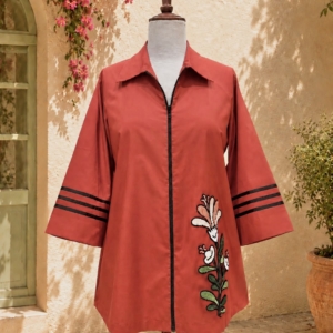 Rust Bloom Zip Shirt