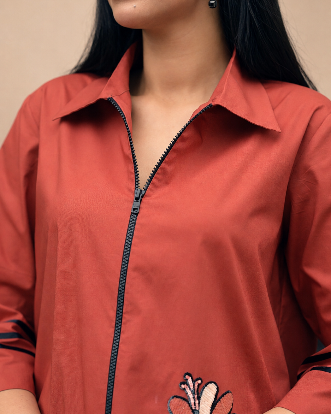 Rust Bloom Zip Shirt - Image 2