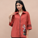 Rust Bloom Zip Shirt
