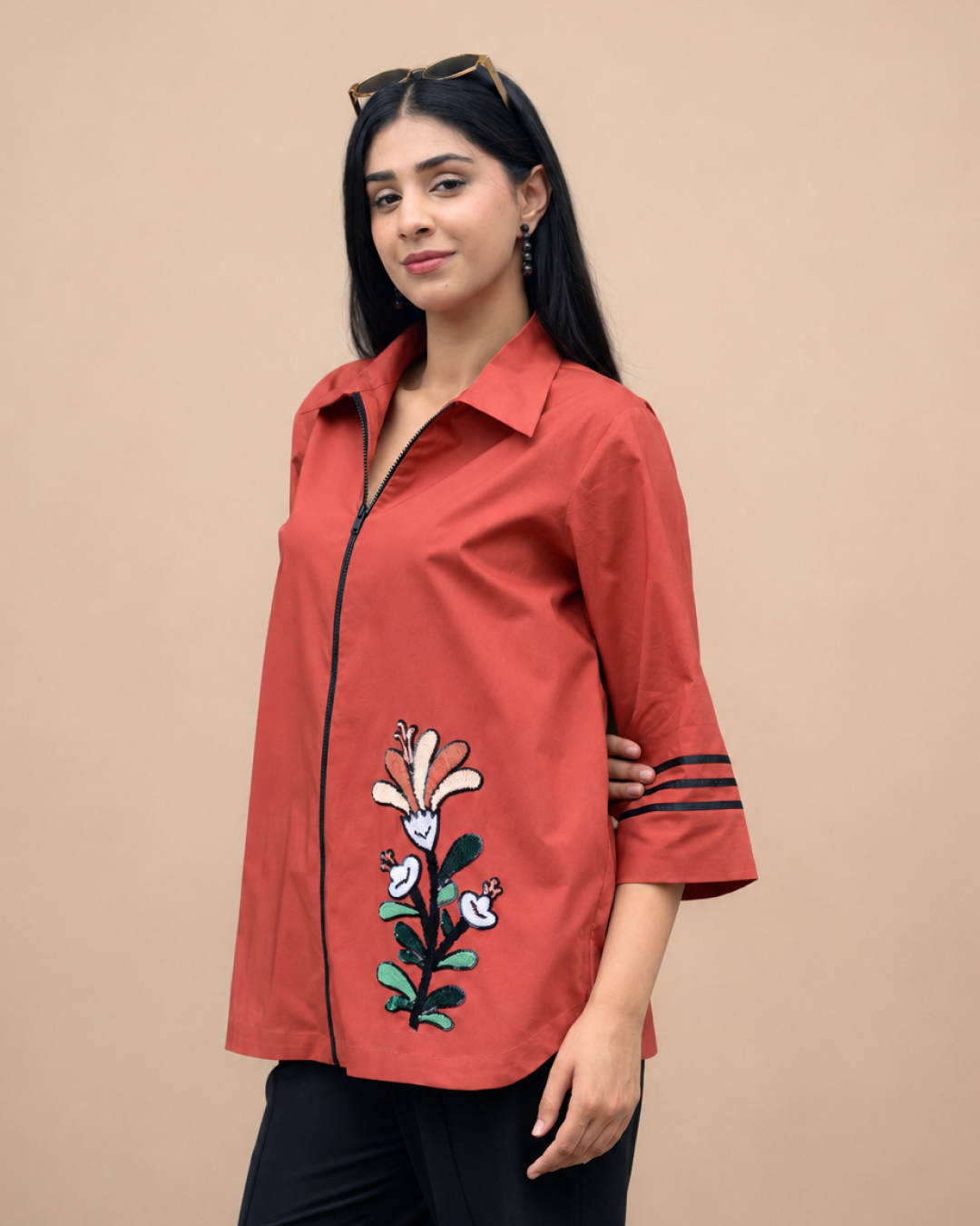 Rust Bloom Zip Shirt - Image 3