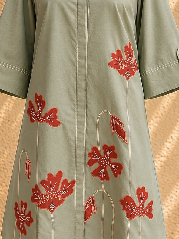 Olive Blossom Shirt Dress – detail 3