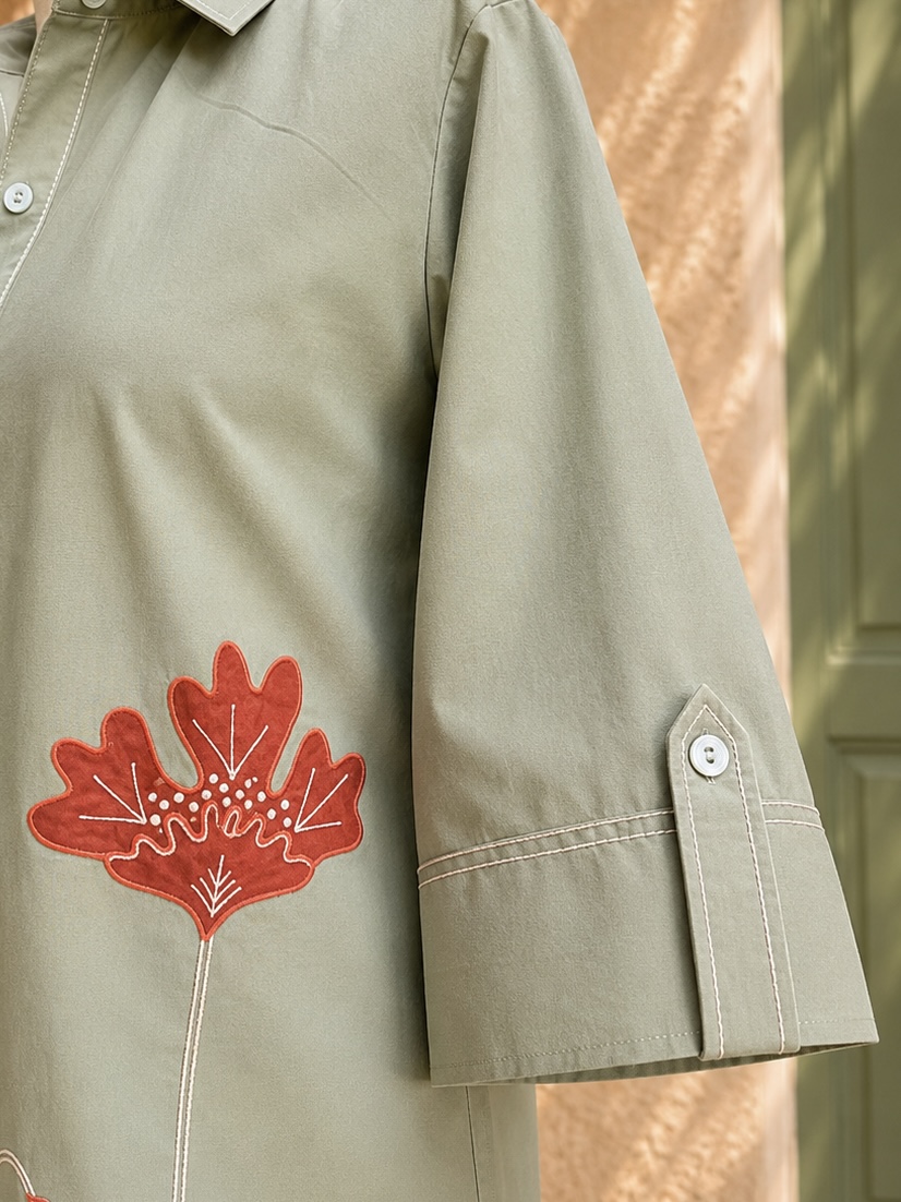 Olive Blossom Shirt Dress – detail 4
