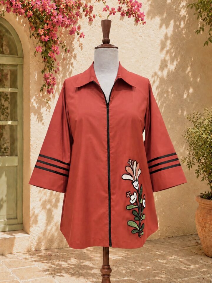 Rust Bloom Zip Shirt