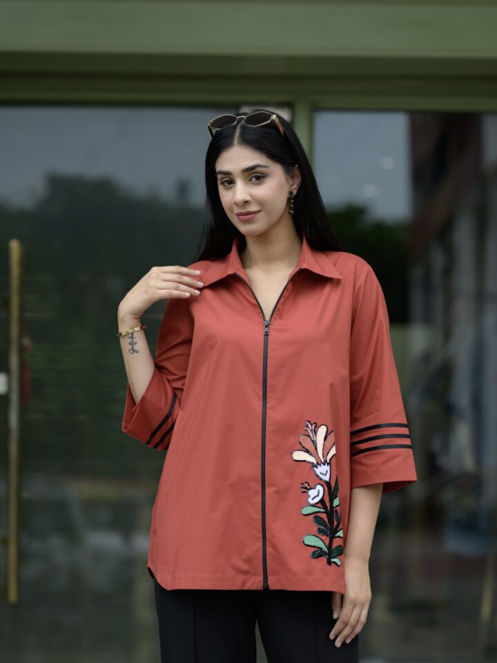 Rust Bloom Zip Shirt – detail 2
