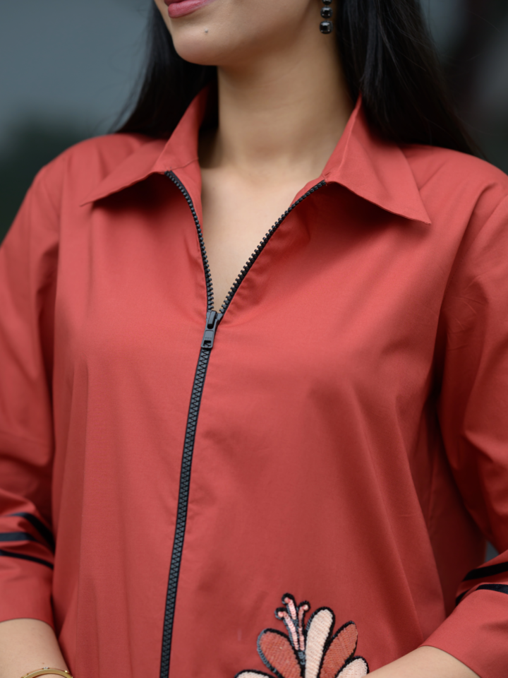 Rust Bloom Zip Shirt – detail 3